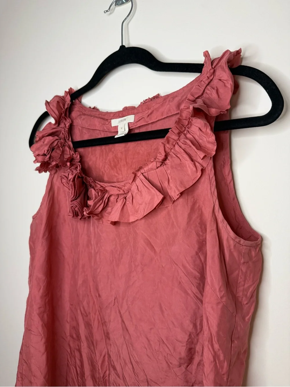 J. CREW 100% Silk Boho Floral Mauve Summer Ruffle Tank Top Blouse